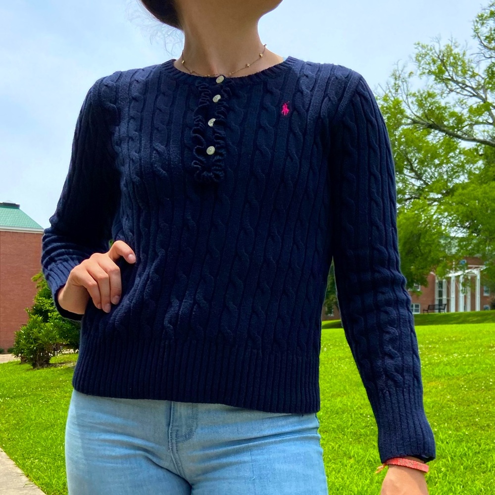 Ralph Lauren Ruffle Navy Blue Sweater